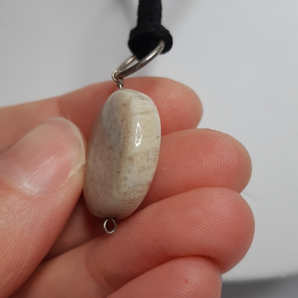 Sterling Silver Wire Wrap Fossilized Coral Necklace - Picture 5 of 6